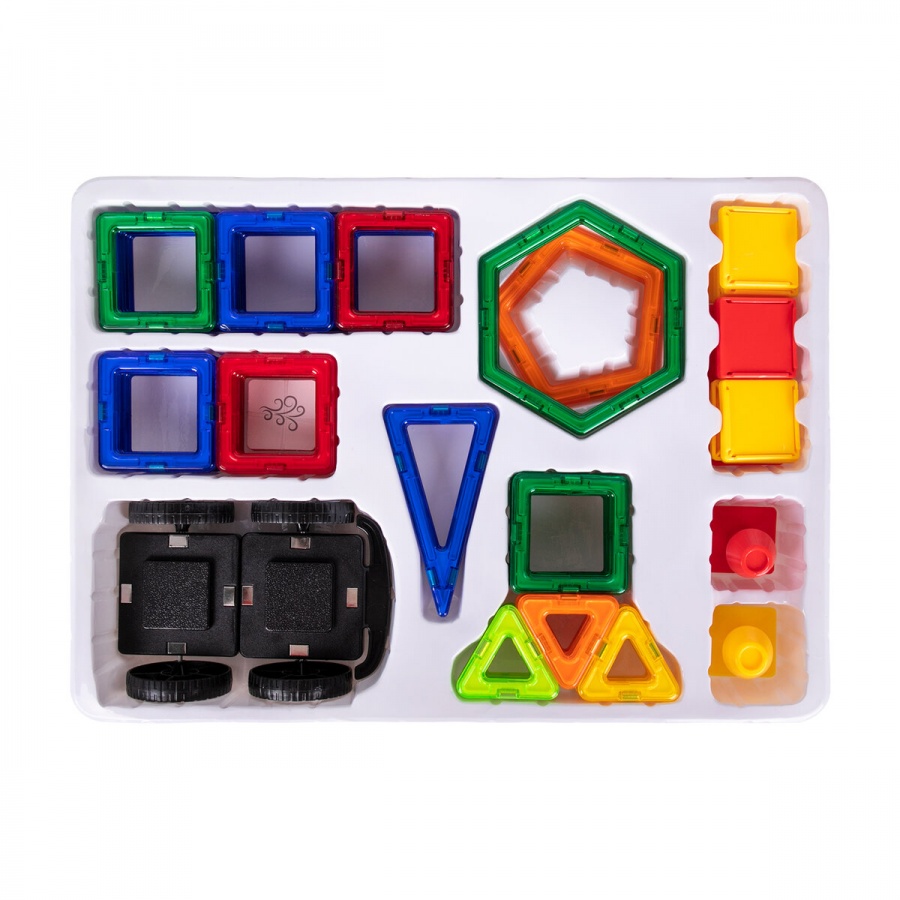 Конструктор магнитный Brauberg Kids BIG Magnetic Blocks-64, 64 детали, с колесной базой (663847)