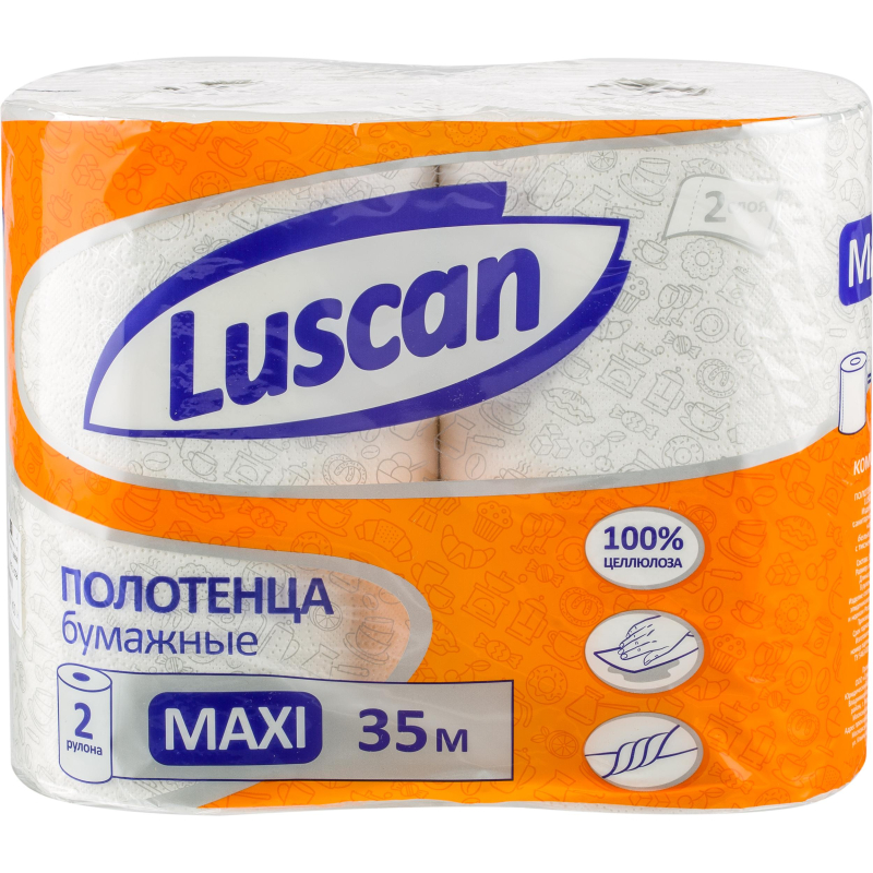 Полотенца бумажные 2-слойные Luscan Maxi, рулонные с тиснением, 2 рул/уп (4680546024799)