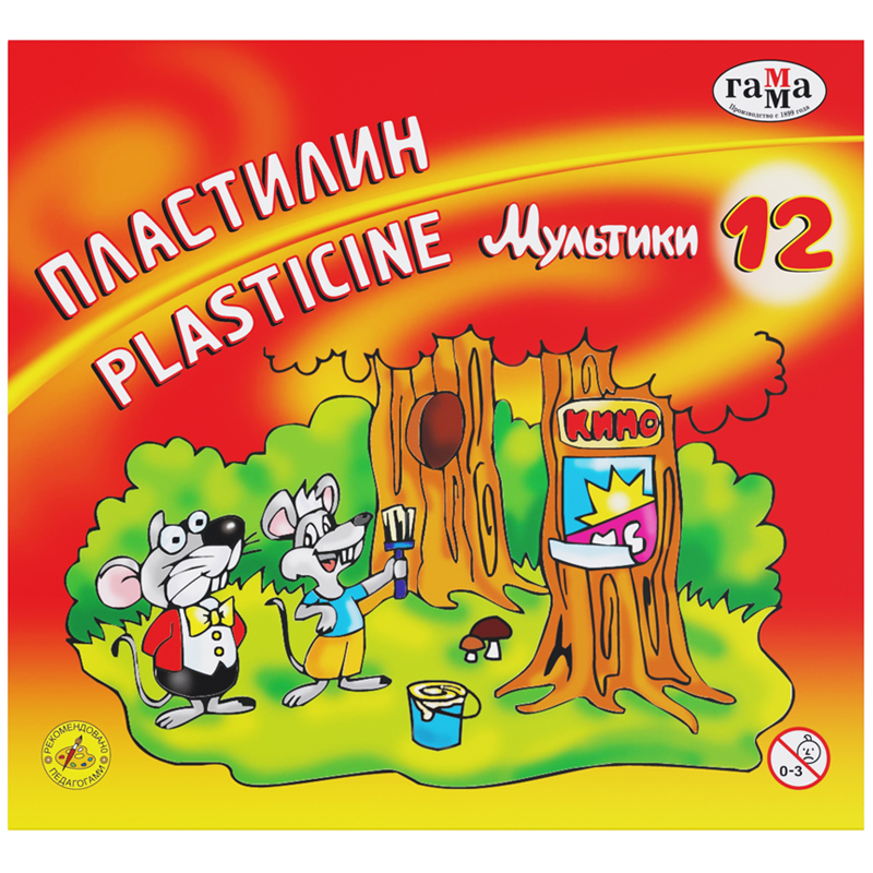 Пластилин 12 цветов Гамма &quot;Мультики&quot;, 240г, со стеком, картон (280018)