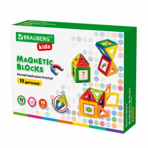 Конструктор магнитный Brauberg Kids Magnetic Blocks-19, 19 деталей (663843)