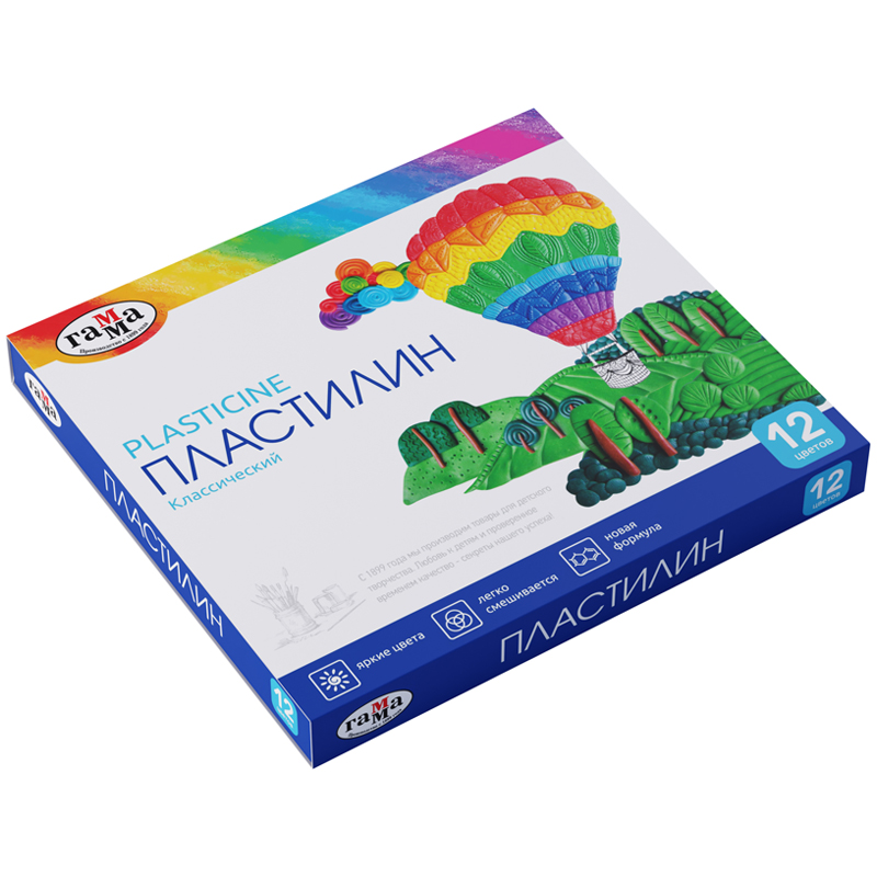 Пластилин 12 цветов Гамма &quot;Классический&quot;, 240г со стеком, картон (281033)