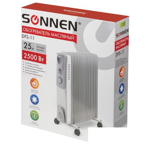 Радиатор масляный Sonnen DFS-11, 2500Вт, белый (453500)