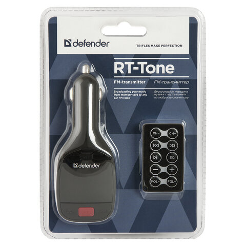 FM-трансмиттер Defender RT-Tone, USB2.0, SD, Micro SD, черный, 2шт. (68007)