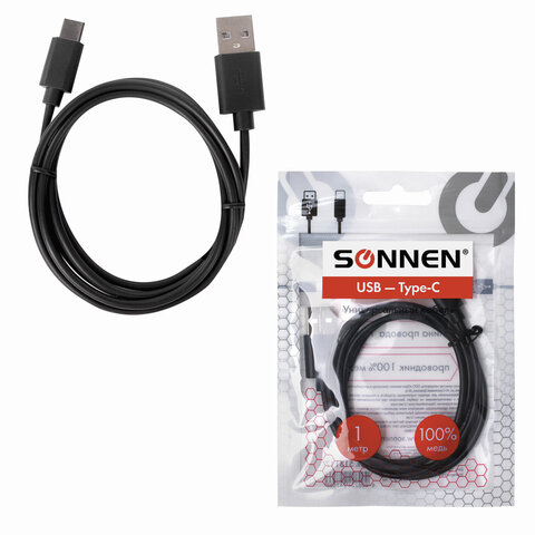 Кабель USB2.0 Sonnen Economy, USB-A - USB Type-C, 1м, черный, 6шт. (513117)