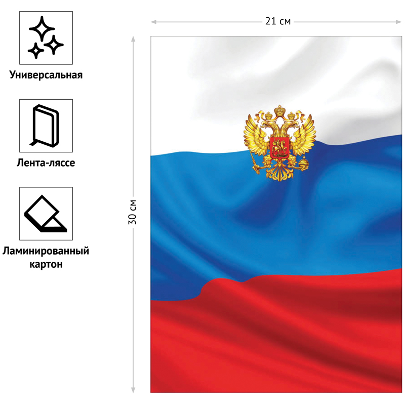 Папка адресная &quot;Герб России&quot; OfficeSpace (А4, 220x310мм, ламинированная, триколор) инд. упаковка, 1шт. (APlm_2770 / 181405)